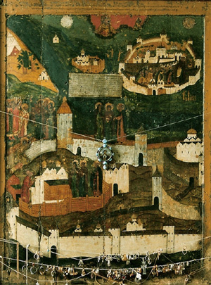 Икона Видение старца Дорофея (Богородица Псковско-Покровская, XYII в)